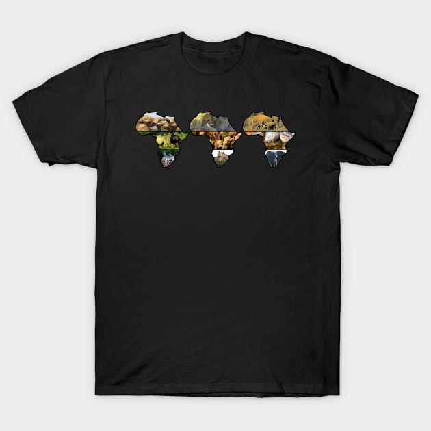 African Wildlife Continent Collage Trio T-Shirt by PathblazerStudios